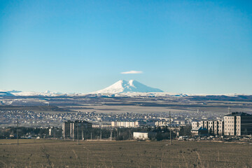 view of the city and Mount Elbrus