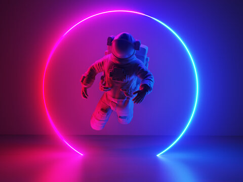 3d Rendered Illustration Of A Neon Style Astronaut