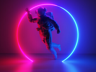 3d rendered illustration of a neon style astronaut