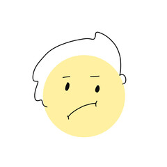 disappointed smiley, yellow vector face. a minimalistic face with curlicues. for postcards, websites, souvenirs and t-shirt design