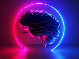 3d rendered illustration of a neon style brain