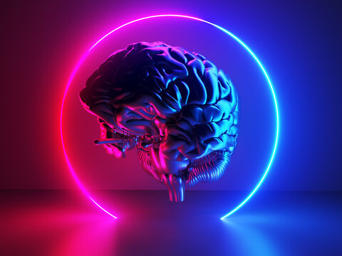 3d rendered illustration of a neon style brain