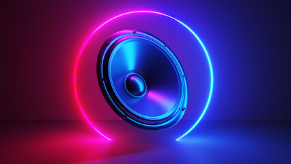 3d rendered illustration of a neon style speaker