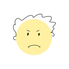 angry smiley, yellow vector face. a minimalistic face with curlicues. for postcards, websites, souvenirs and t-shirt design