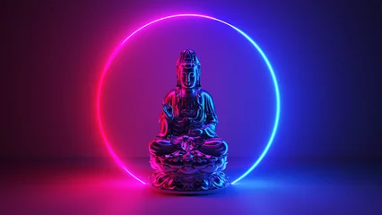 Poster 3d rendered illustration of a neon style buddha statue © Sebastian Kaulitzki