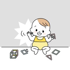 イラスト素材:マグネットパズルの破損で内蔵のネオジム磁石を幼児が誤飲する場面胃や腸に穴が開く事故
