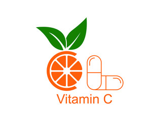 orange and vitamin c capsules vector logo 