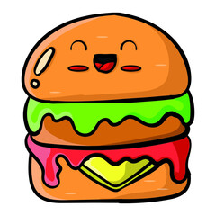 Cute Burger cartoon vector character.