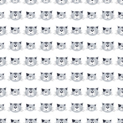 Cartoon watercolor cats seamless pattern in pastel colors. Kids design.