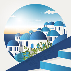 Fototapeta Santorini Greece Aegean Sea View Vacation Travel Tour Circle Emblem obraz
