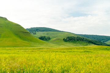 Green hills among the blooming steppe.