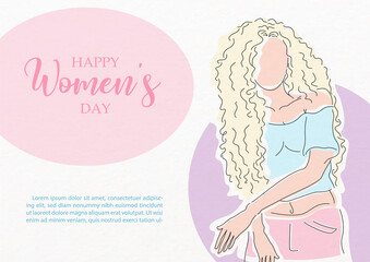 Card and poster's campaign of Women's day in line art and flat style on white background.