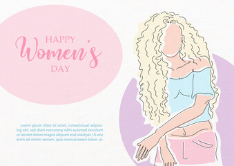 Card and poster's campaign of Women's day in line art and flat style on white background.