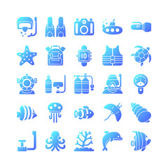 Diving icon set vector gradient for website, mobile app, presentation, social media. Suitable for user interface and user experience.