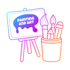 Paint Brush palette illustration with gradient outline doodle style