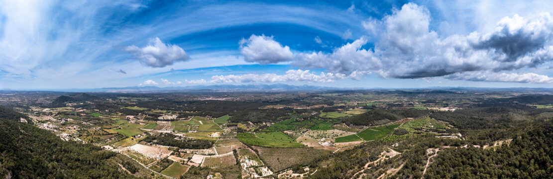 Spain, Mallorca, Aerial view from Puig de Randa mountain in summer
