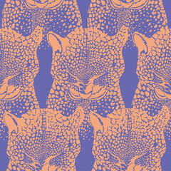 Leopard seamless pattern. Vector illustration. Very peri and orange colors