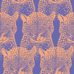 Fotobehang Pantone 2022 very peri Luipaard naadloos patroon. Vector illustratie. Zeer peri en oranje kleuren