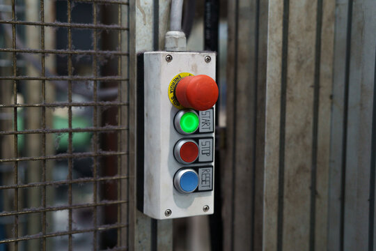 old, dirty industrial switching button control panel