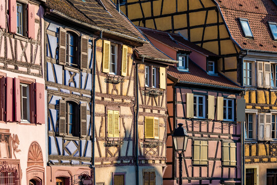 France, Alsace, Colmar, Half-timbered townhouses in Krutenau neighborhood