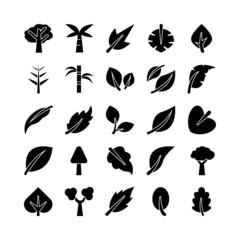 Trees and Leaves icon set vector solid for website, mobile app, presentation, social media.