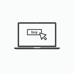 online shopping vector icon isolated. laptop with buy button