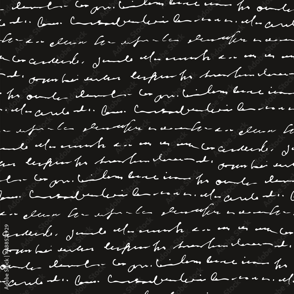 Poster Handwritten abstract text seamless pattern, vector monochrome script background