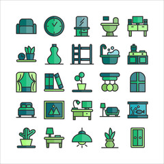 Home Living icon set vector flat line for website, mobile app, presentation, social media.