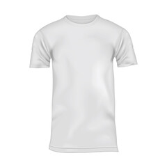 White T-shirt isolated on white background - realistic vector mock-up. Blank Tshirt mockup template for design