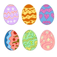 Colorful Easter egg set on a white background. Cute easter illustration. Religion celebration set. 