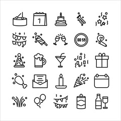 Celebration icon set vector line for website, mobile app, presentation, social media.