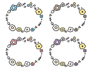 春の花のかわいいゆるい手書き風フレームイラストセット