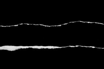 Paper tear, ripped paper edge, torn edge, isolated paper tear white on black, paper corner with space for copy