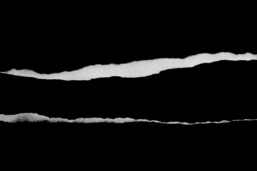 Paper tear, ripped paper edge, torn edge, isolated paper tear white on black, paper corner with space for copy