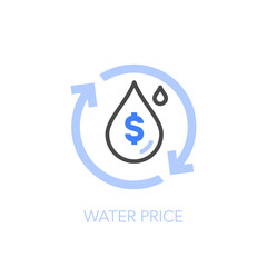Water price symbol with a water drop and process arrows. Easy to use for your website or presentation.