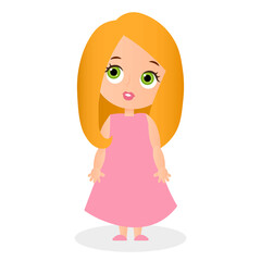 Cute girl cartoon character. Vector illustration eps 10 isolated on white background. Flat cartoon style.