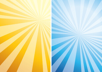 abstract backgrounds with radial light beams - yellow and blue vector banner