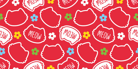 cat seamless pattern vector meow kitten pet repeat background tile wallpaper cartoon doodle illustration design scarf isolated