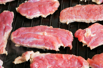 Fried tasty fillet of beef in a pan, grill filet mignon, Cooking tasty smoked meat on frying pan