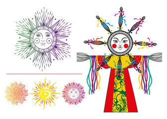 broad maslenitsa sun ribbon patterns scarecrow for burning bonfires fun