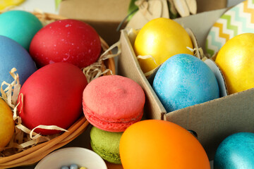 Concept of beautiful Easter eggs, close up