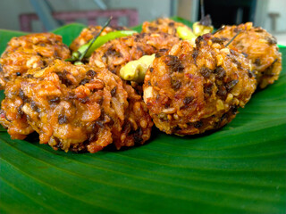 lento food from Indonesia. banana leaf background. close up shot outdoors.