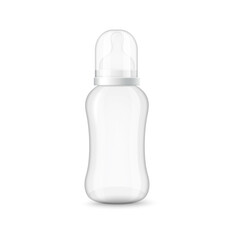 Newborn nourishment bottle with nipple realistic vector illustration isolated.