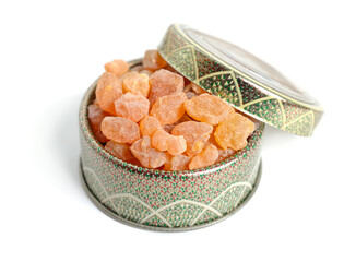 Frankincense, also known as olibanum, is an aromatic resin. Isolated on white background