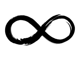 Grunge infinity symbol. Hand painted with black paint. Grunge brush stroke. Modern eternity icon. Graphic design element. Infinite possibilities, endless process.