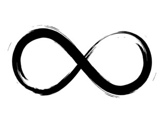 Grunge infinity symbol. Hand painted with black paint. Grunge brush stroke. Modern eternity icon. Graphic design element. Infinite possibilities, endless process.