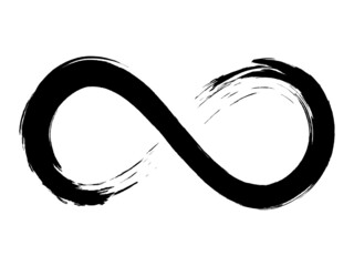 Grunge infinity symbol. Hand painted with black paint. Grunge brush stroke. Modern eternity icon. Graphic design element. Infinite possibilities, endless process.