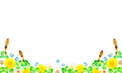 春の草花のかわいいバックグラウンド　植物の手描き水彩イラスト背景素材