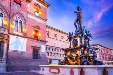 Bologna, Italy - Neptune Fountain and Piazza Maggiore