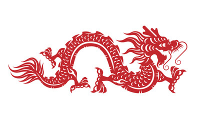 Red paper cut a Chinese Dragon symbols vector art design